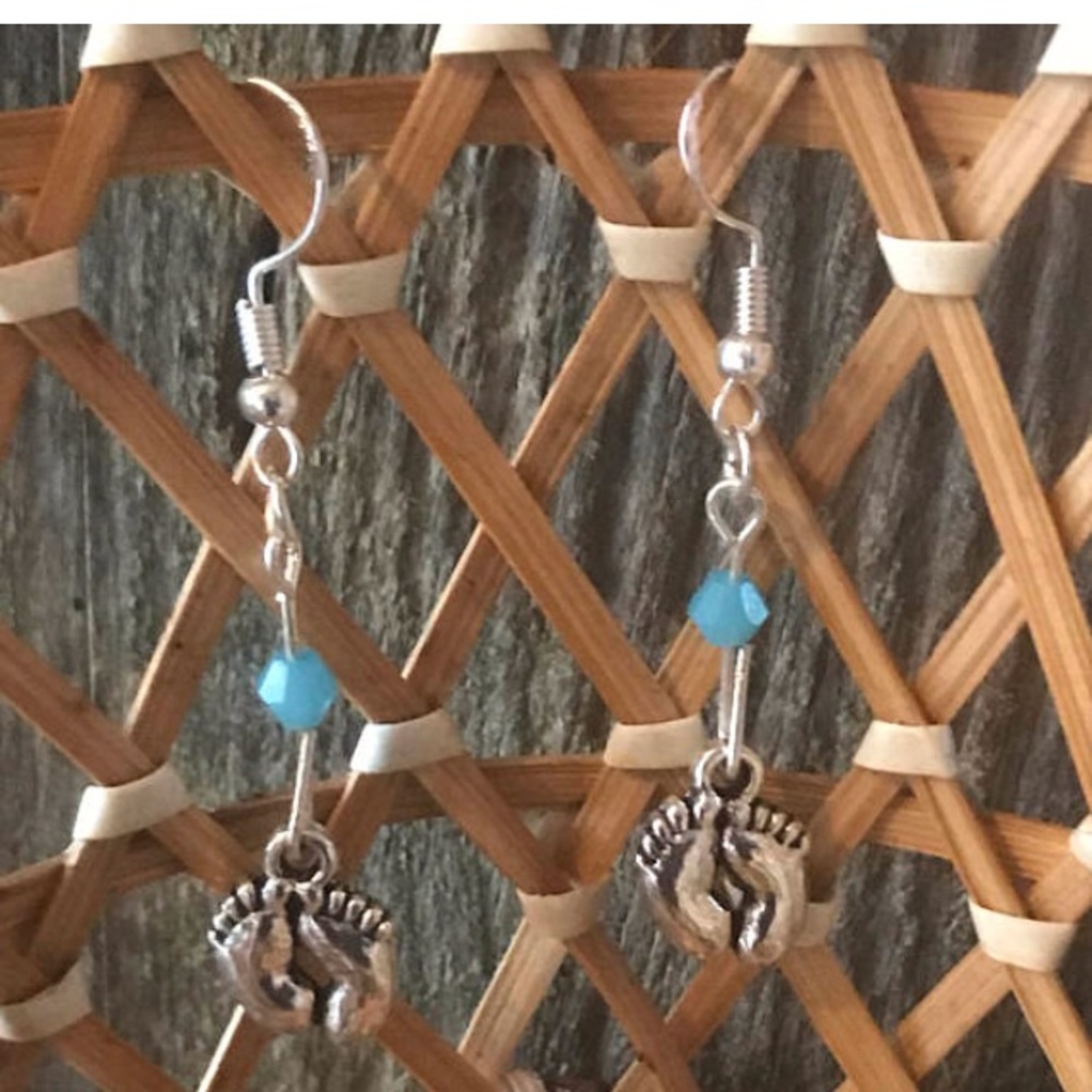 Blue foot print earrings